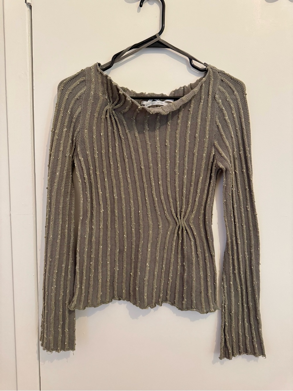 silence + noise Olive Ribbed Knit Top with Subtle Metallic Thread